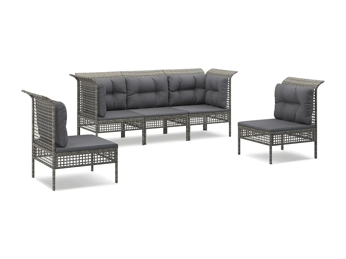 Salon de jardin 5 pcs avec coussins Gris Résine tressée