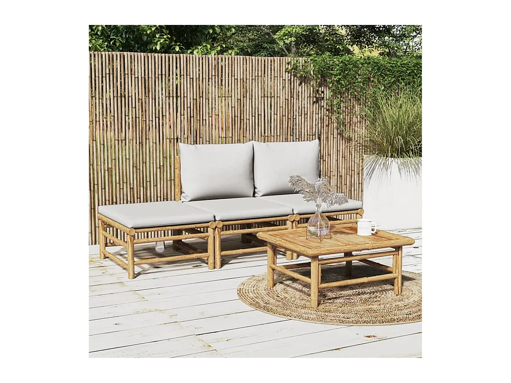 Salon de jardin 4 pcs avec coussins gris clair bambou