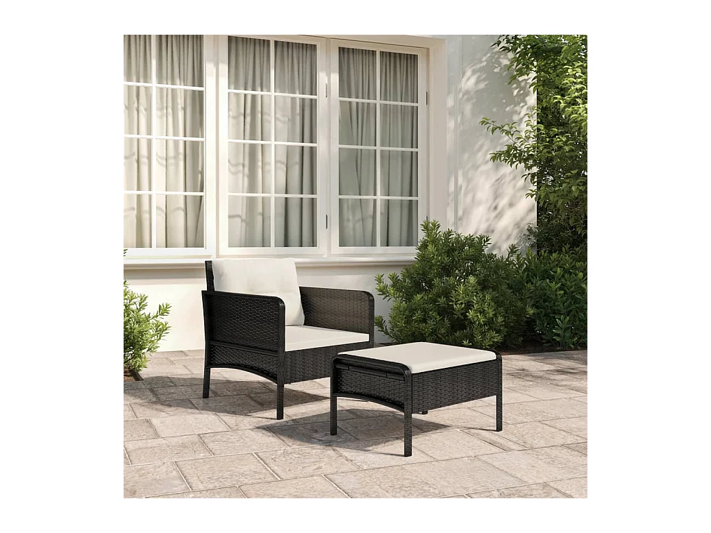 Salon de jardin 2 pcs avec coussins Noir Résine tressée