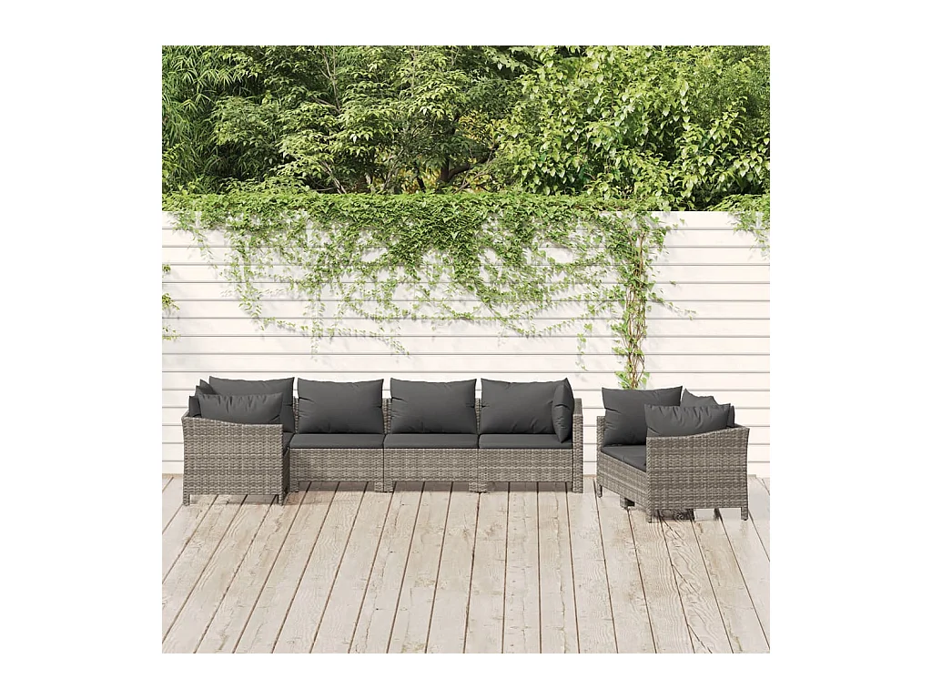 Salon de jardin 7 pcs avec coussins Gris Résine tressée