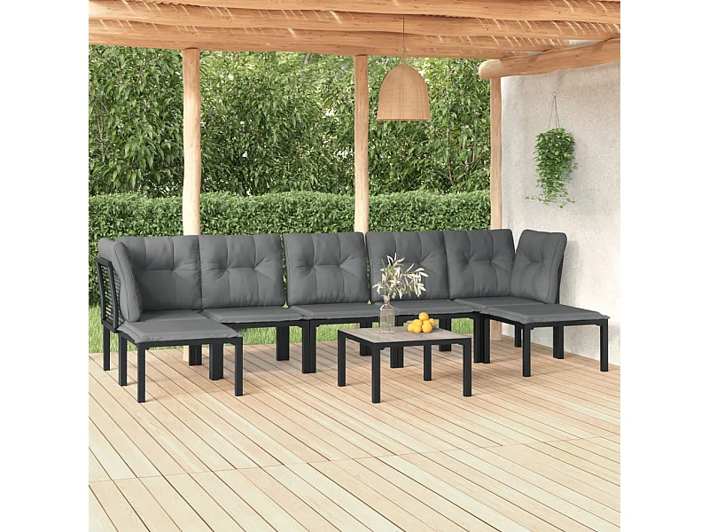 8-tlg. Garten-Lounge-Set Schwarz und Grau Poly Rattan