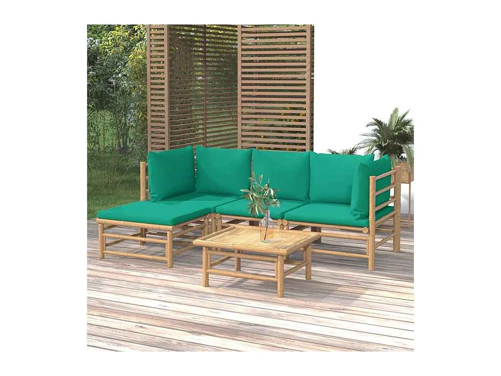 Set Salotto da Giardino 5pz con Cuscini Verdi Bambù