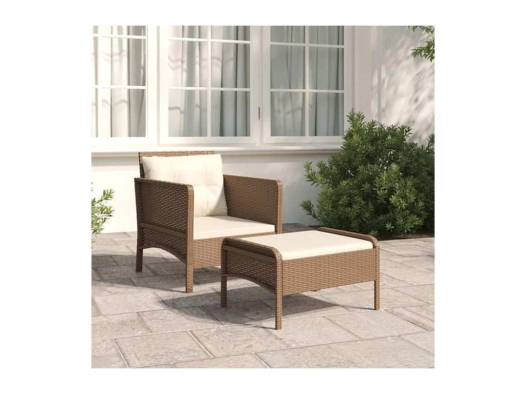 Salon de jardin 2 pcs avec coussins Marron Résine tressée