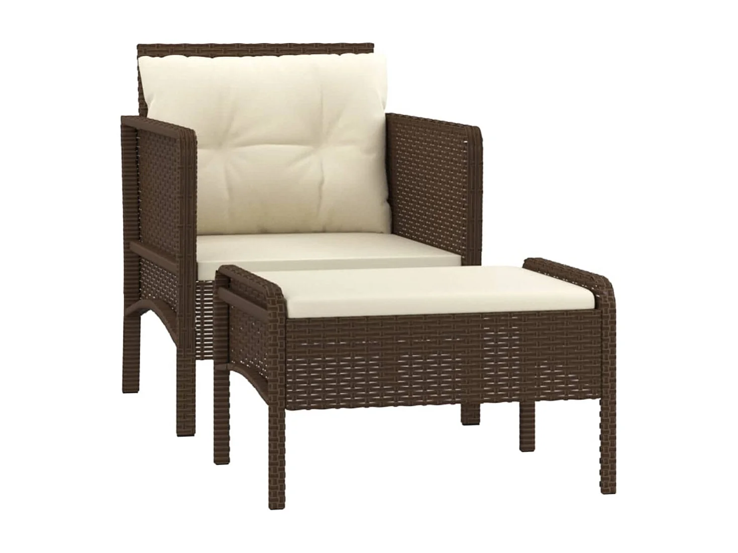 2 pcs conjunto lounge de jardim c/ almofadões vime PE castanho