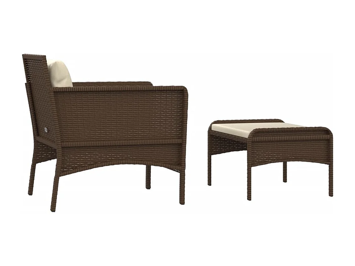 2 pcs conjunto lounge de jardim c/ almofadões vime PE castanho