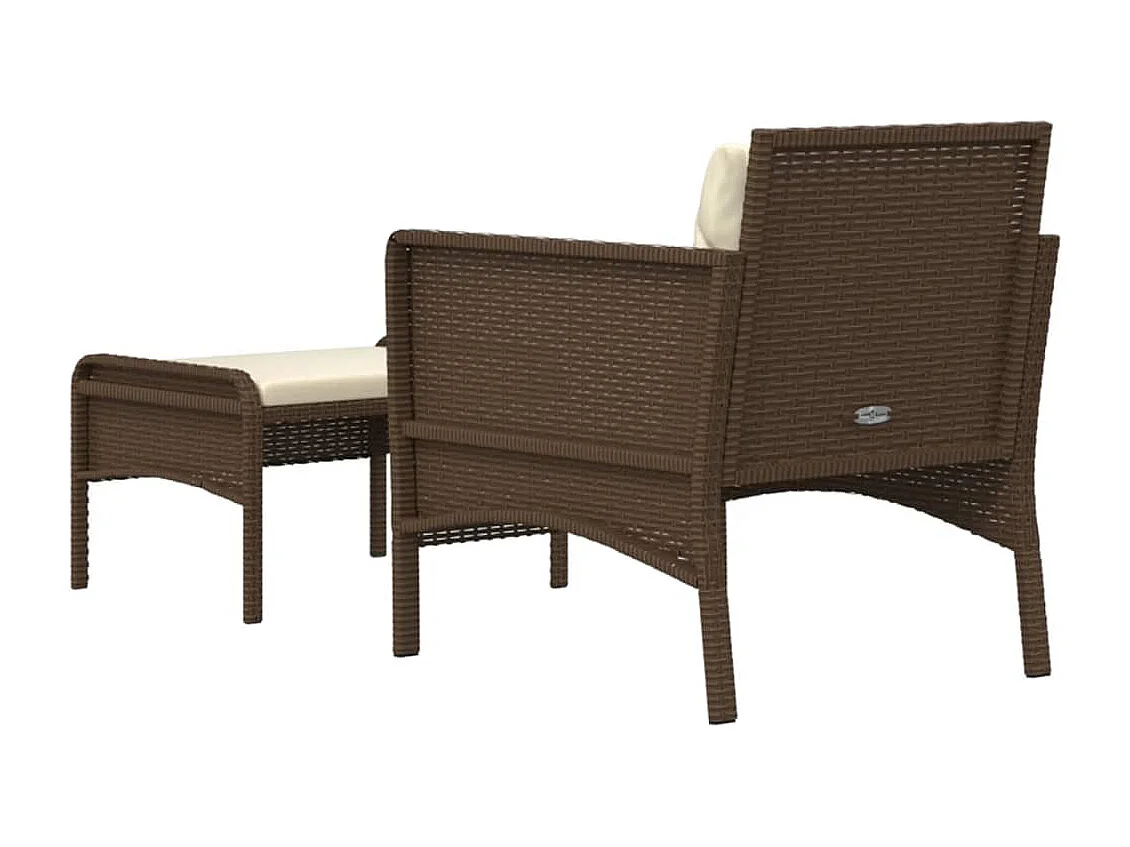 2 pcs conjunto lounge de jardim c/ almofadões vime PE castanho