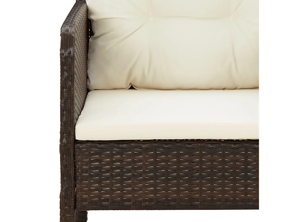 2 pcs conjunto lounge de jardim c/ almofadões vime PE castanho