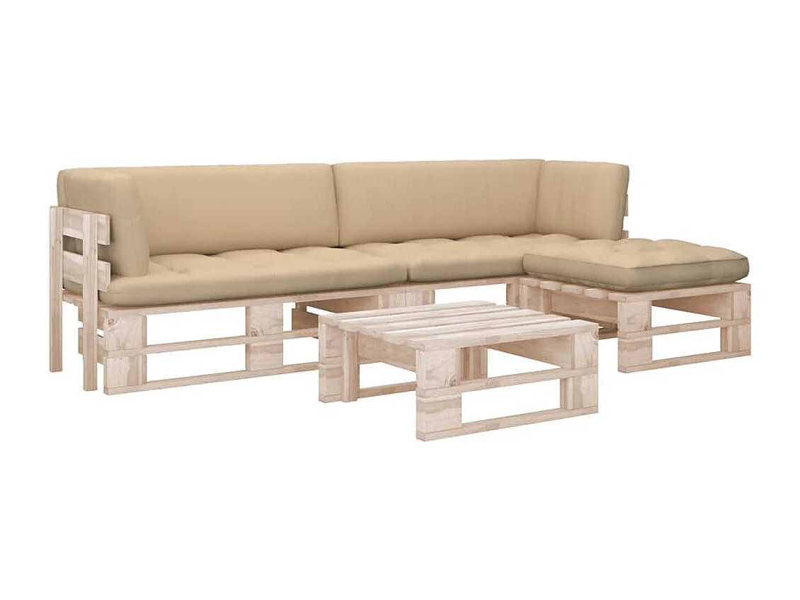 Set Divani in Pallet con Cuscini 4 pz in Pino Impregnato