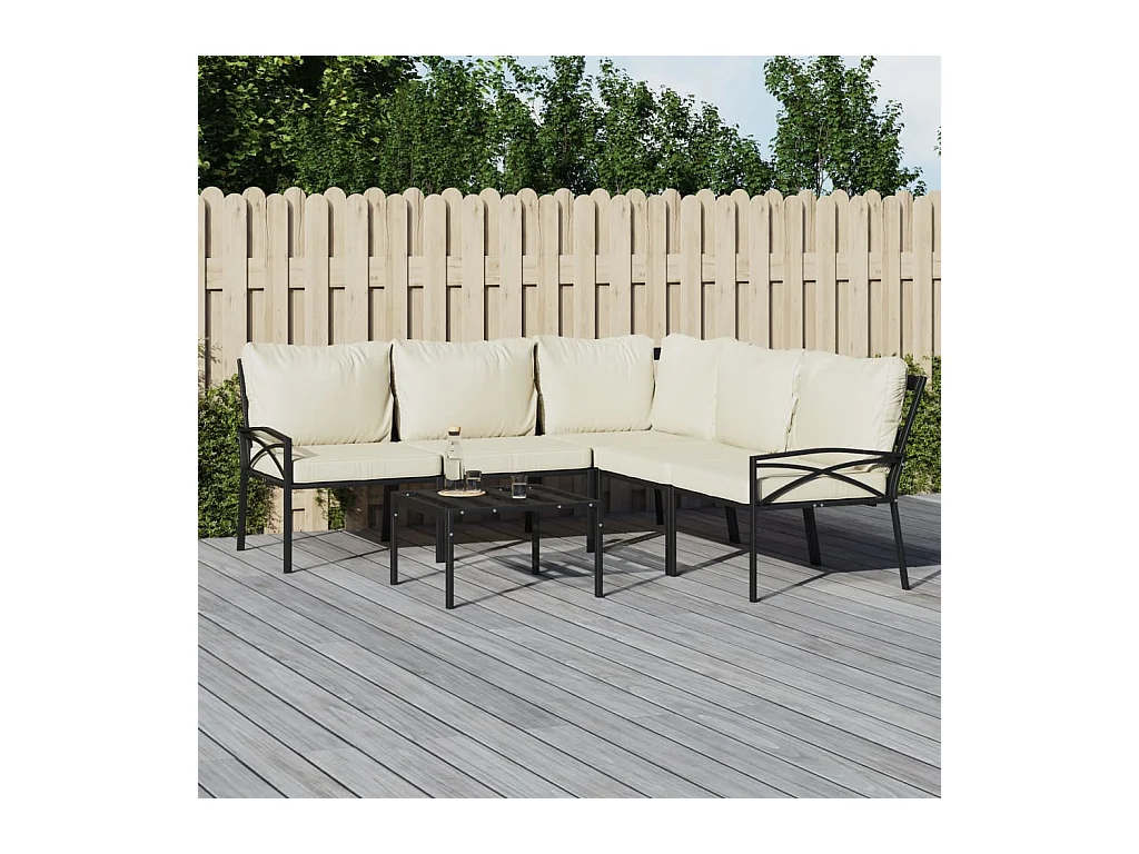 Salon de jardin 6 pcs avec coussins sable acier