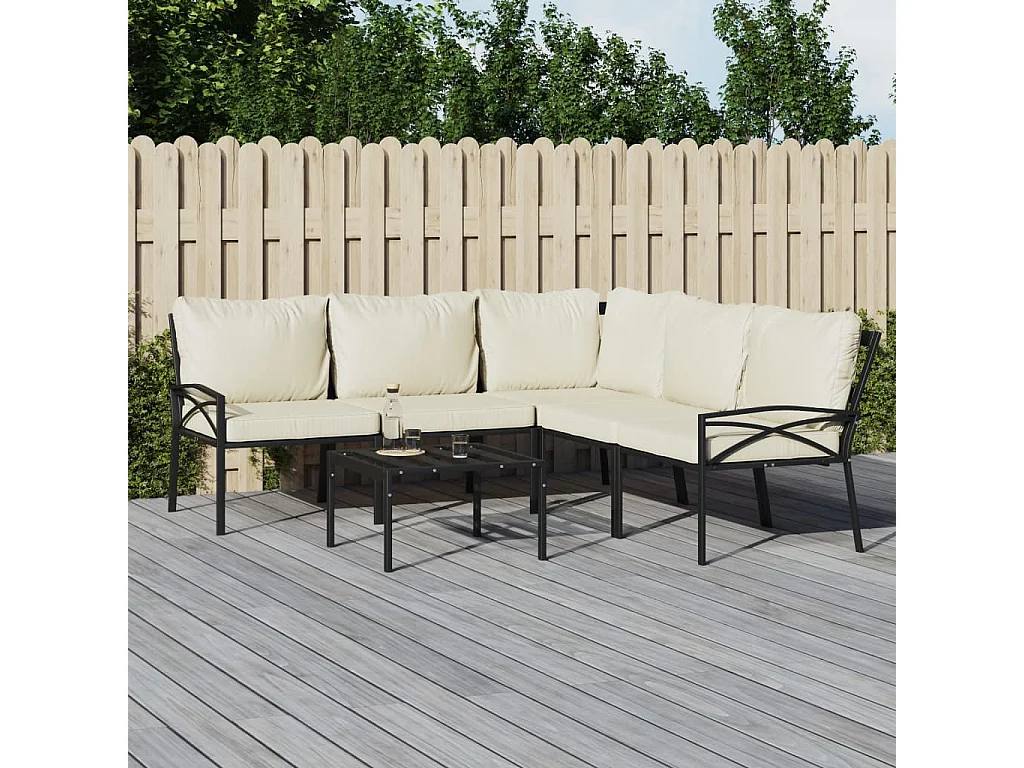 Salon de jardin 6 pcs avec coussins sable acier