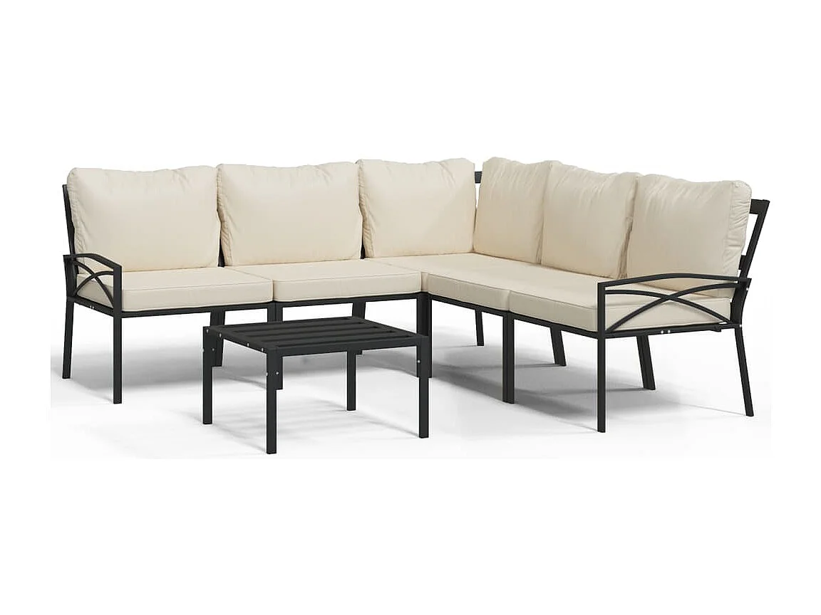 Salon de jardin 6 pcs avec coussins sable acier