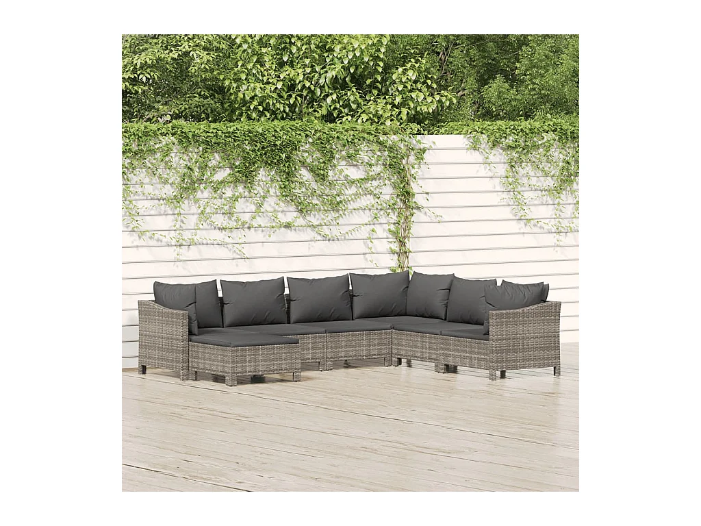 Salon de jardin 7 pcs avec coussins Gris Résine tressée