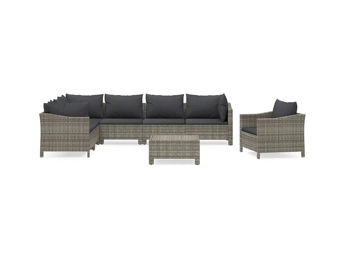 Salon de jardin 8 pcs avec coussins Gris Résine tressée