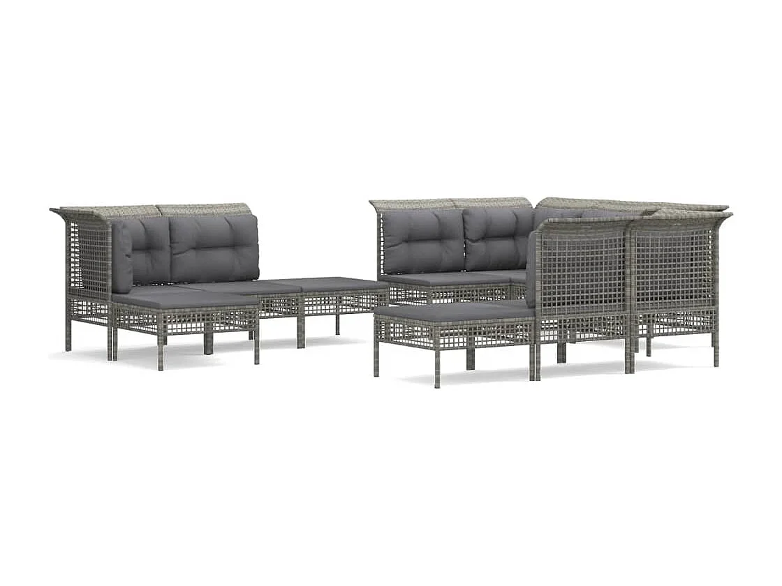 Set Divani da Giardino 11 pz con Cuscini in Polyrattan Grigio