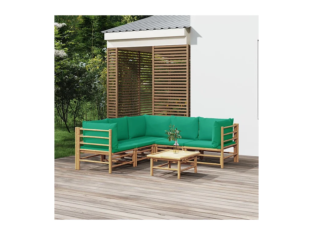 Set Salotto da Giardino 6pz con Cuscini Verdi Bambù