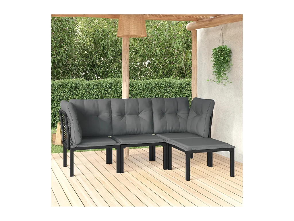 Salon de jardin 4 pcs noir et gris résine tressée