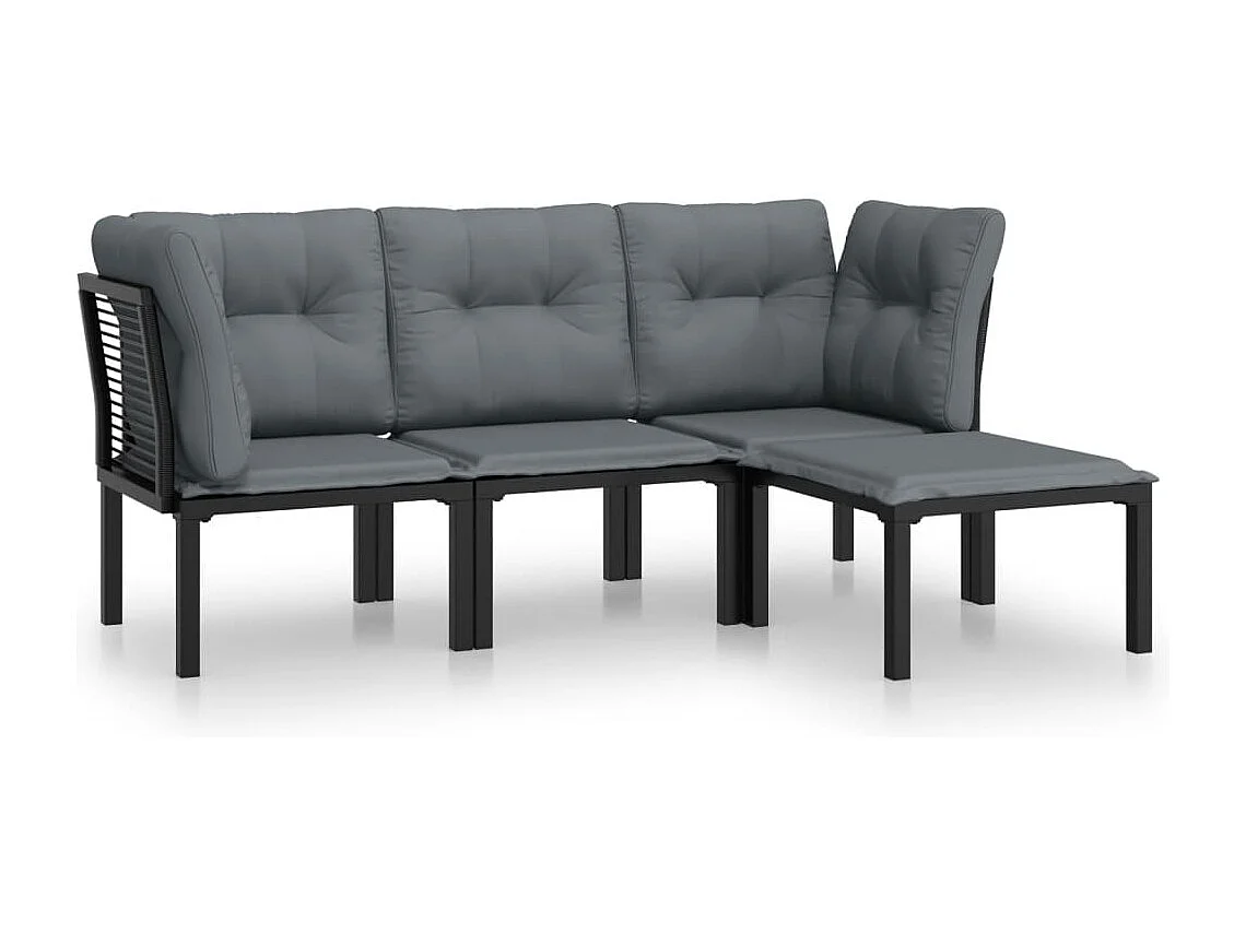 Salon de jardin 4 pcs noir et gris résine tressée