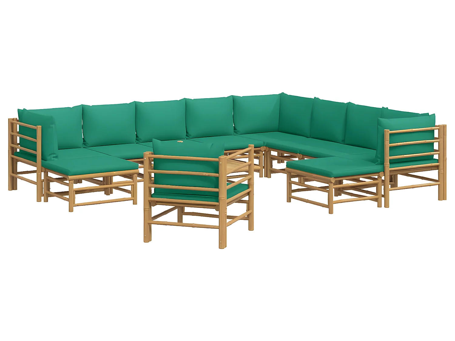 12 pcs conjunto lounge de jardim bambu c/ almofadões verdes