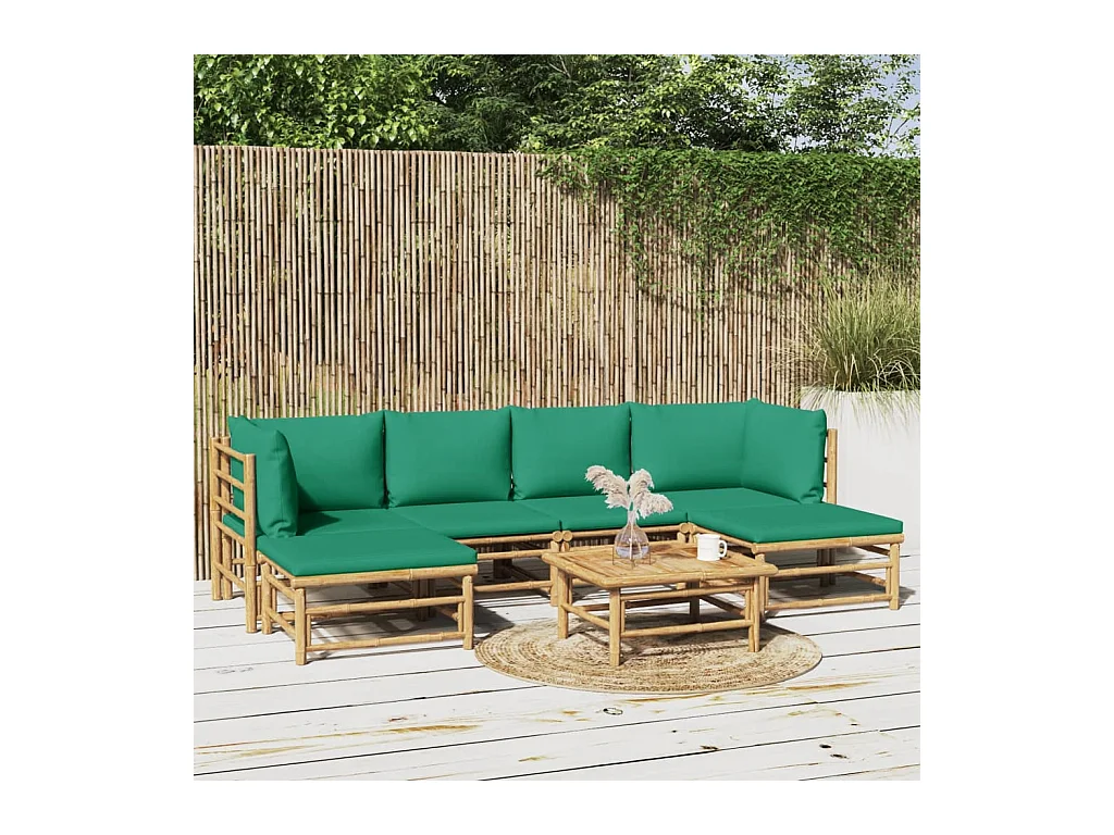 Salon de jardin 7 pcs avec coussins vert bambou
