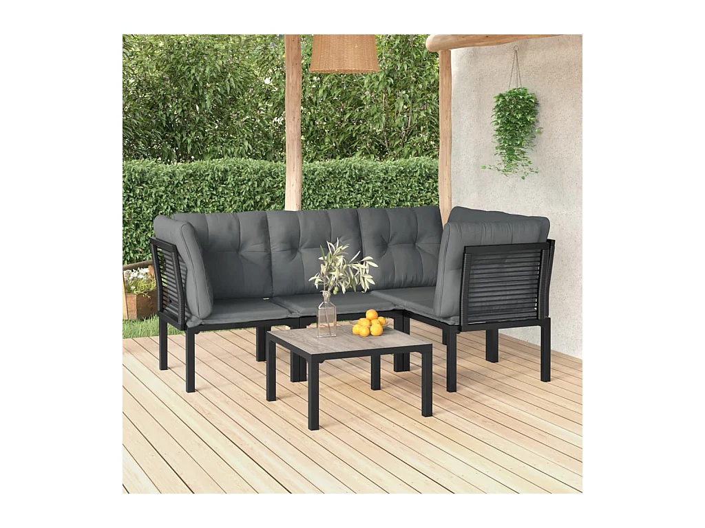 Salon de jardin 5 pcs noir et gris résine tressée