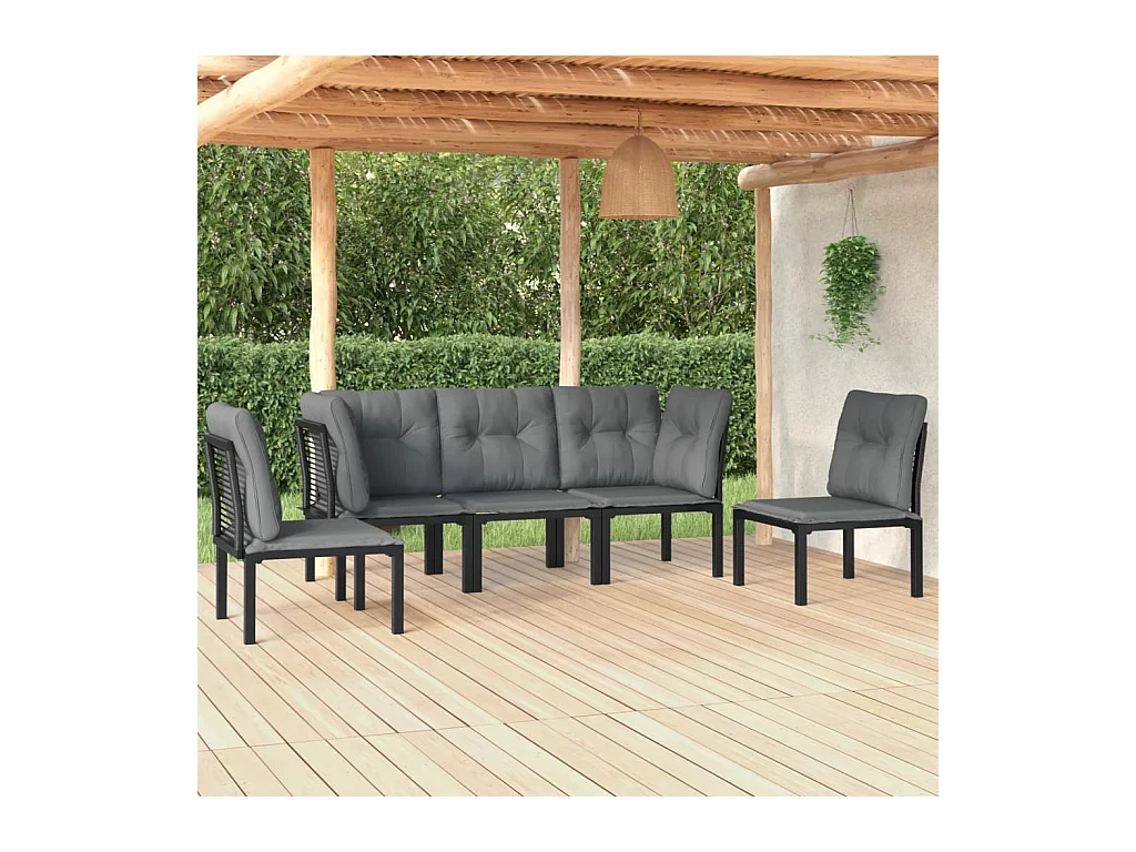 5-delige Loungeset poly rattan zwart en grijs