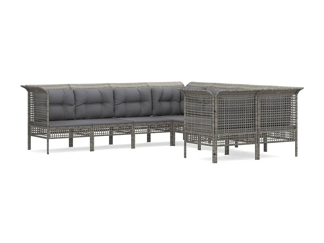 Salon de jardin 8 pcs avec coussins Gris Résine tressée