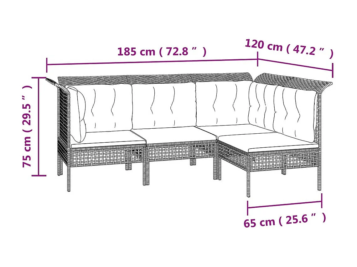 Salon de jardin 8 pcs avec coussins Gris Résine tressée