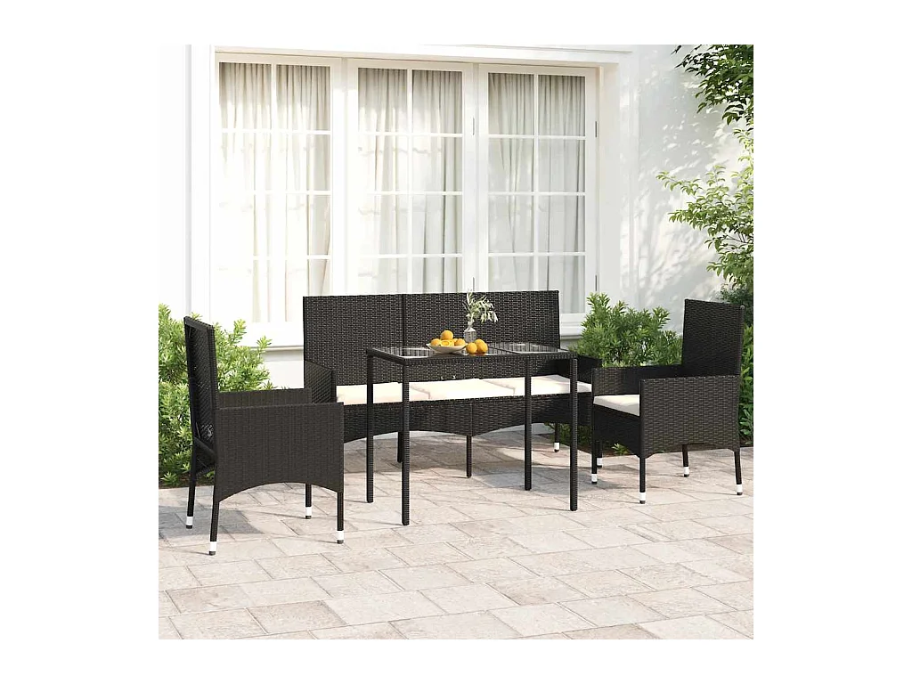 Set Divani da Giardino 4 pz con Cuscini Nero in Polyrattan