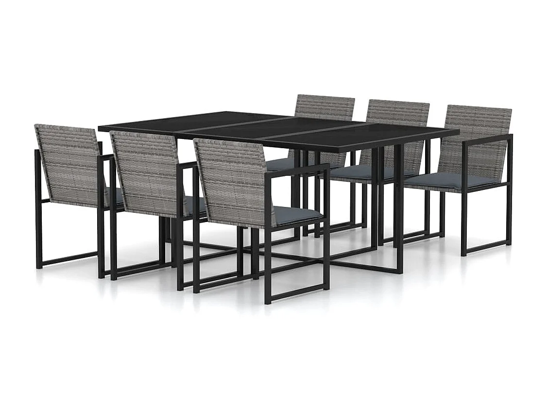 Salon de jardin 7 pcs avec coussins Résine tressée Gris