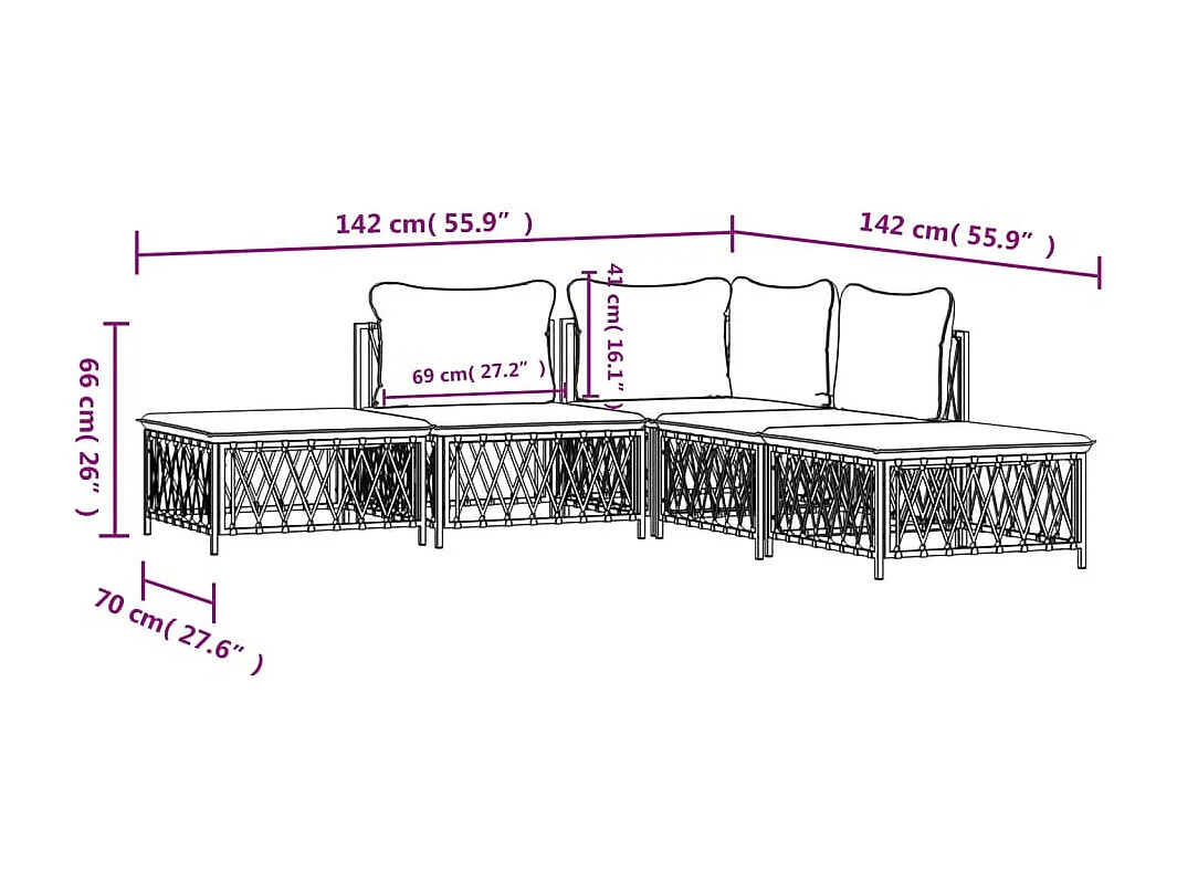 5-tlg. Garten-Lounge-Set mit Kissen Anthrazit Stahl