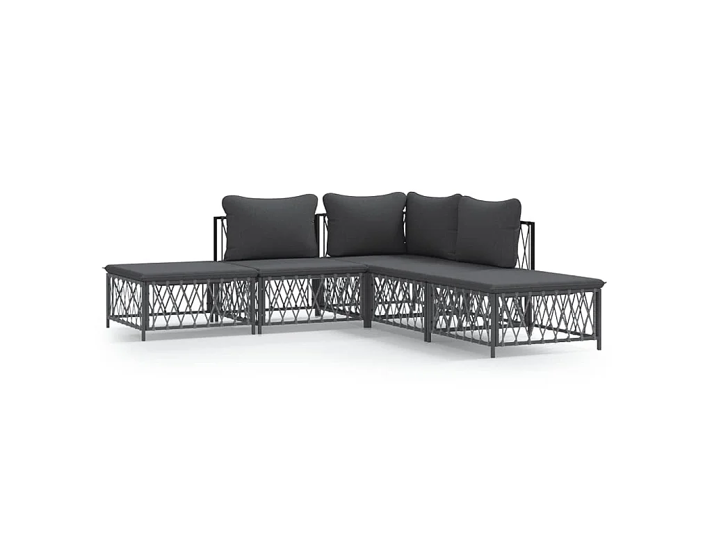 Set Salotto da Giardino 5 pz con Cuscini in Acciaio Antracite