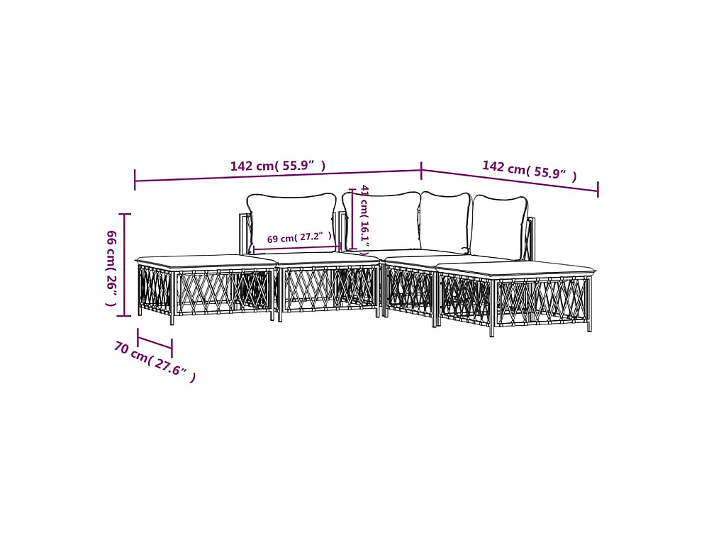 Set Salotto da Giardino 5 pz con Cuscini in Acciaio Antracite