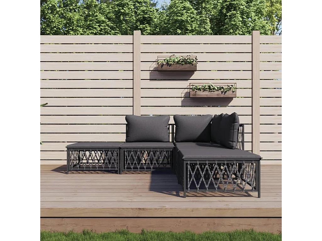 Set Salotto da Giardino 5 pz con Cuscini in Acciaio Antracite