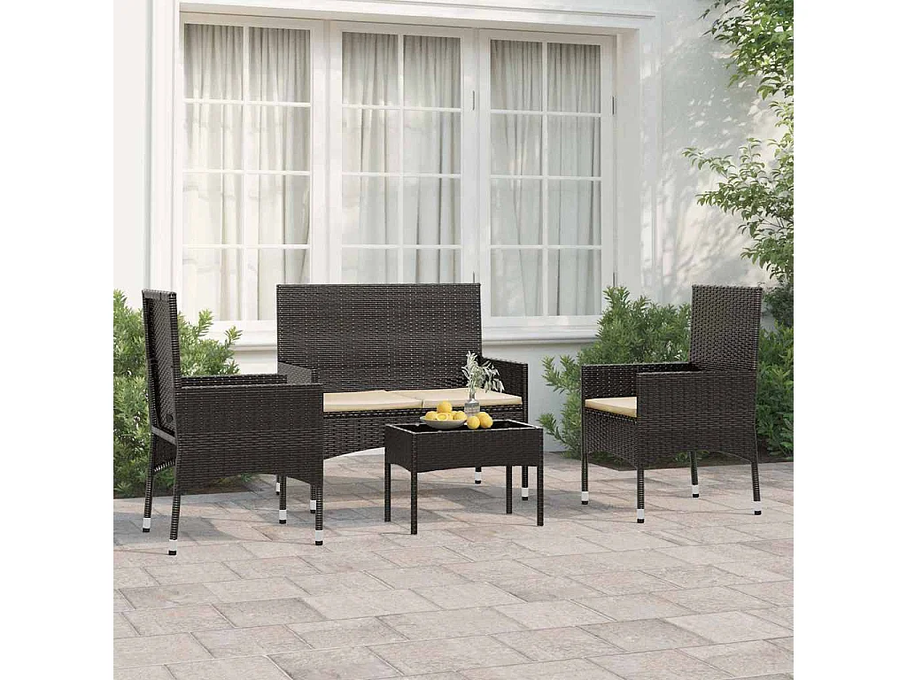 Set Divani da Giardino 4 pz con Cuscini Nero in Polyrattan