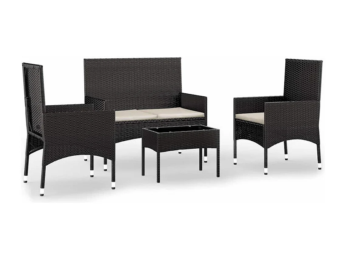 Set Divani da Giardino 4 pz con Cuscini Nero in Polyrattan
