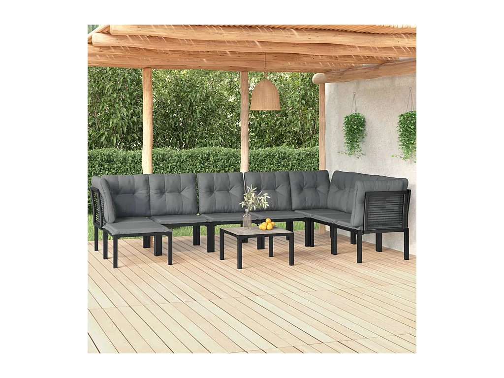 Salon de jardin 9 pcs noir et gris résine tressée