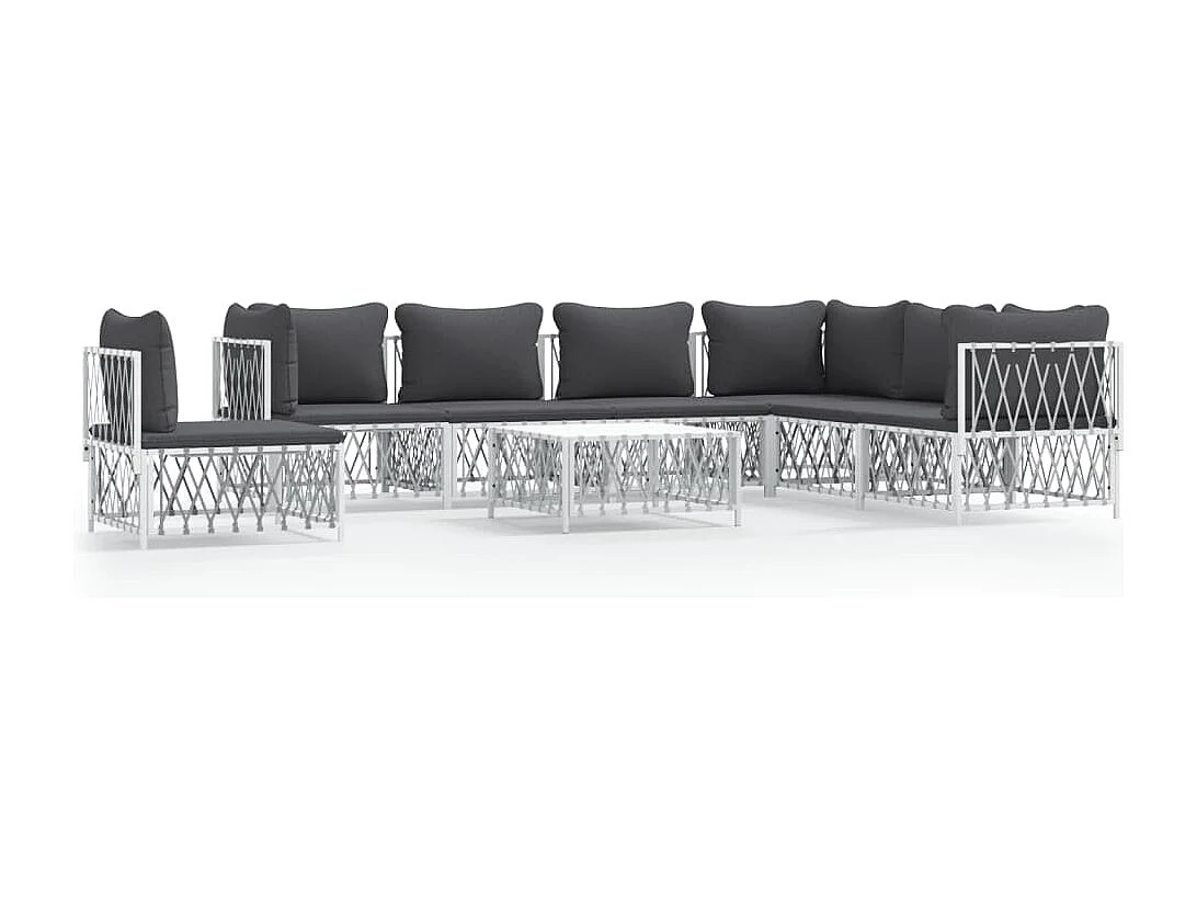 8 pcs conjunto lounge de jardim com almofadões aço branco