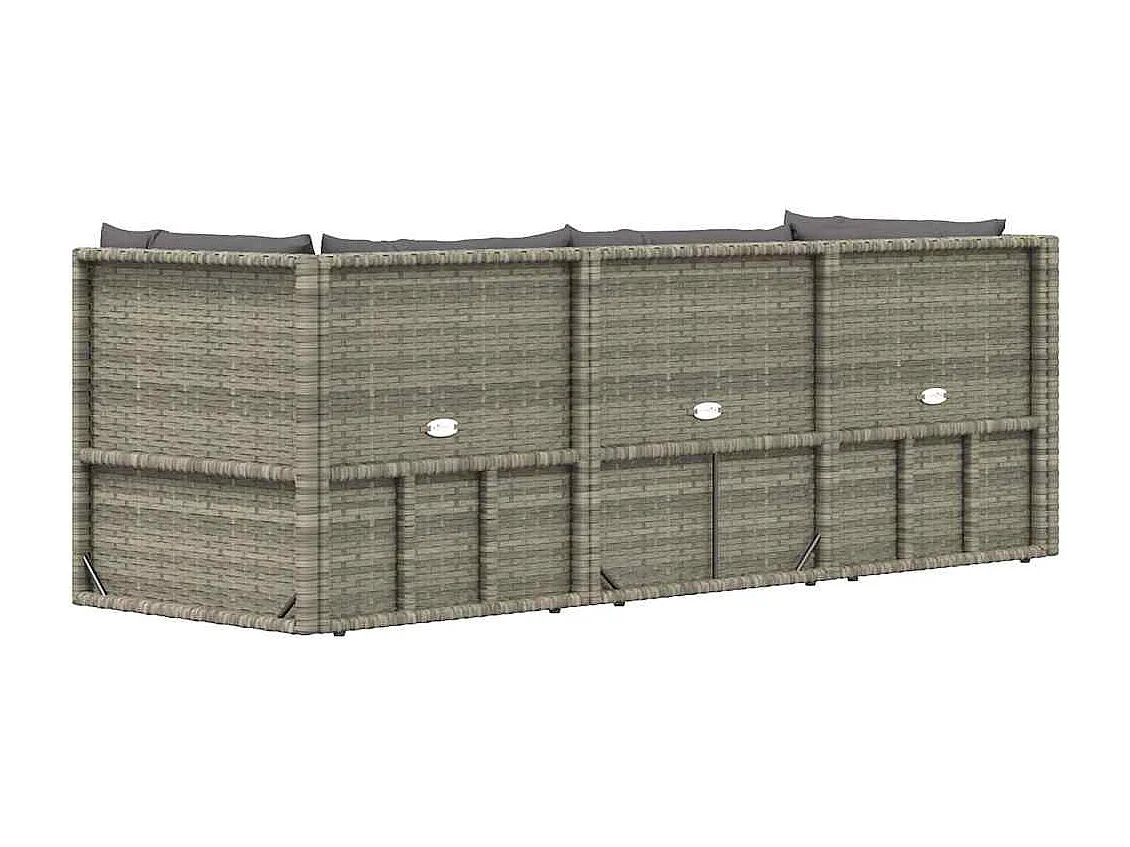 3 pcs conjunto lounge de jardim c/ almofadões vime PE cinzento