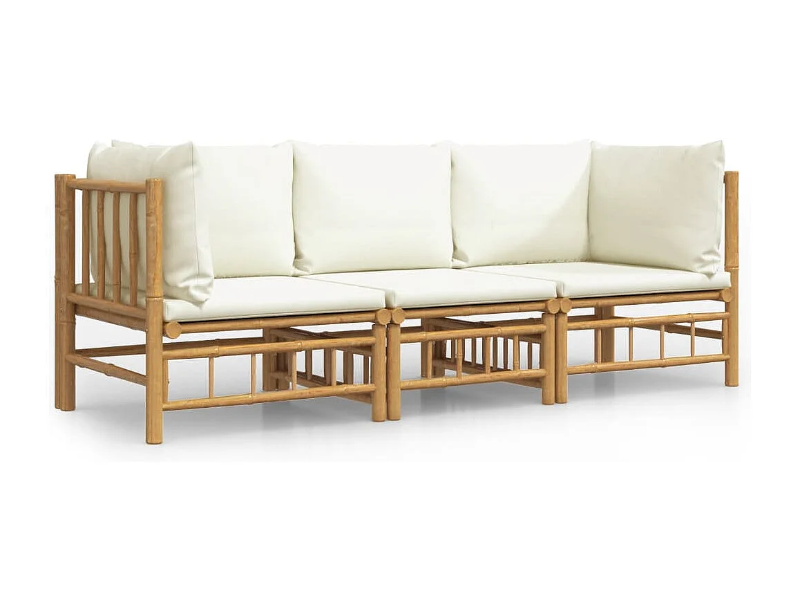 3-delige Loungeset met kussens bamboe crèmewit