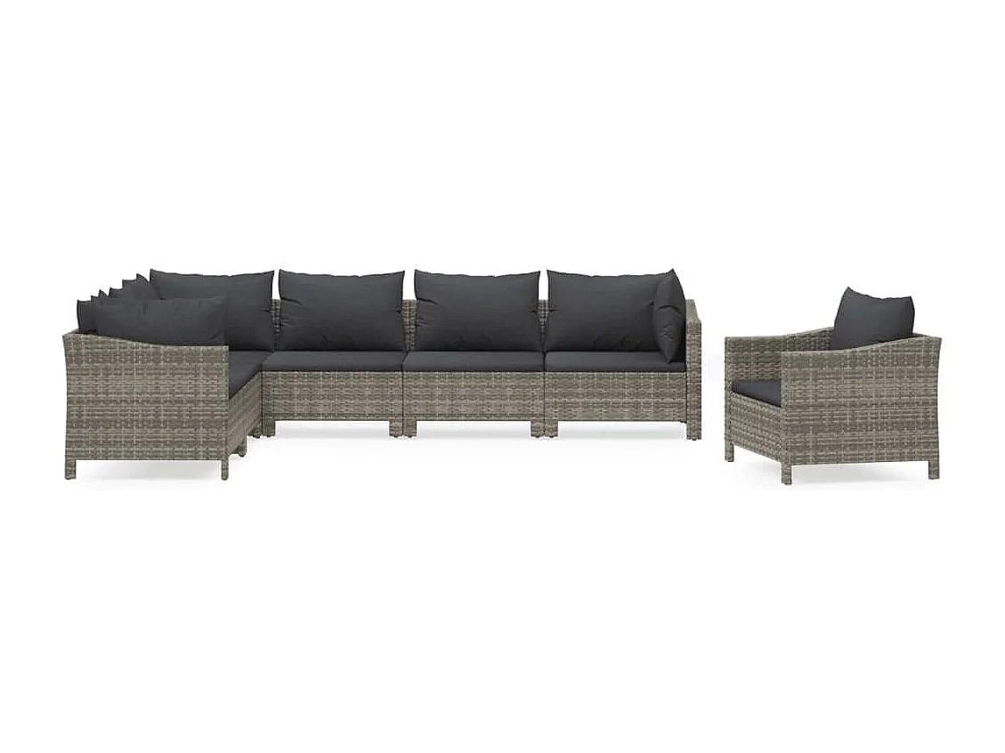 Set Divani da Giardino 7 pz con Cuscini in Polyrattan Grigio