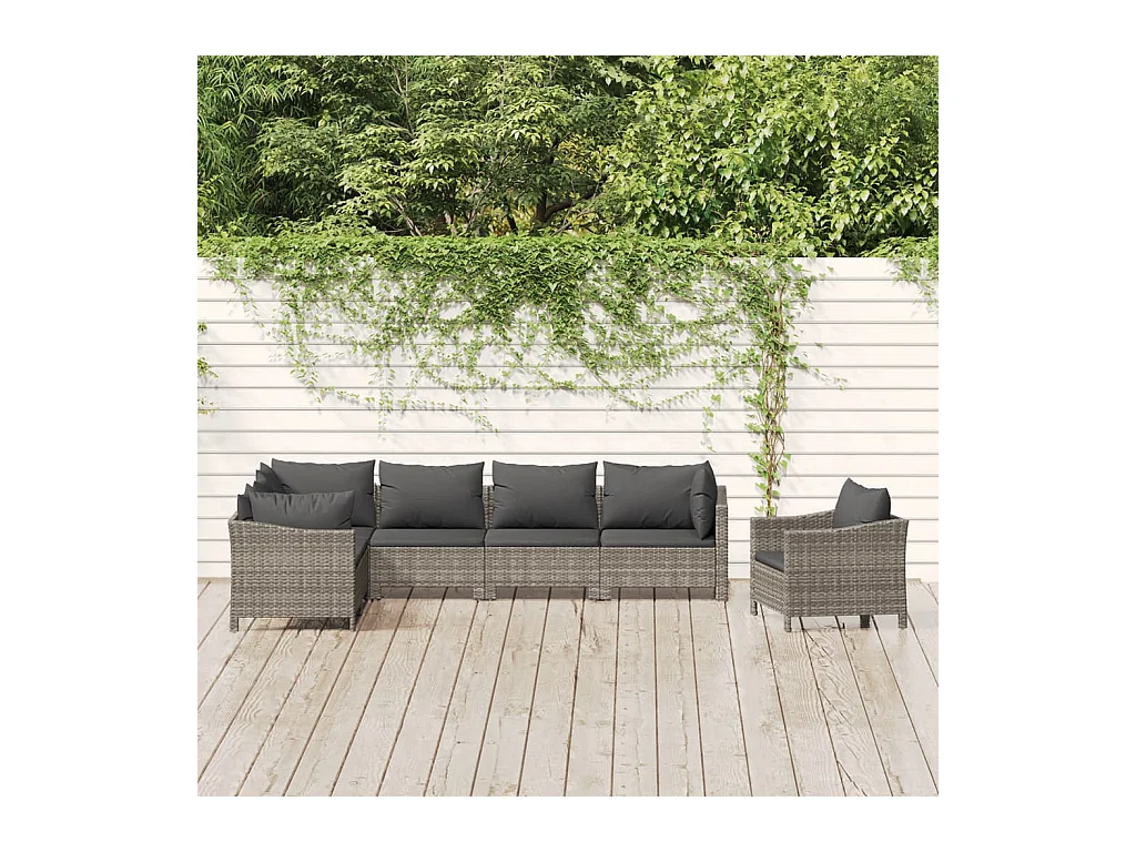 Salon de jardin 7 pcs avec coussins Gris Résine tressée