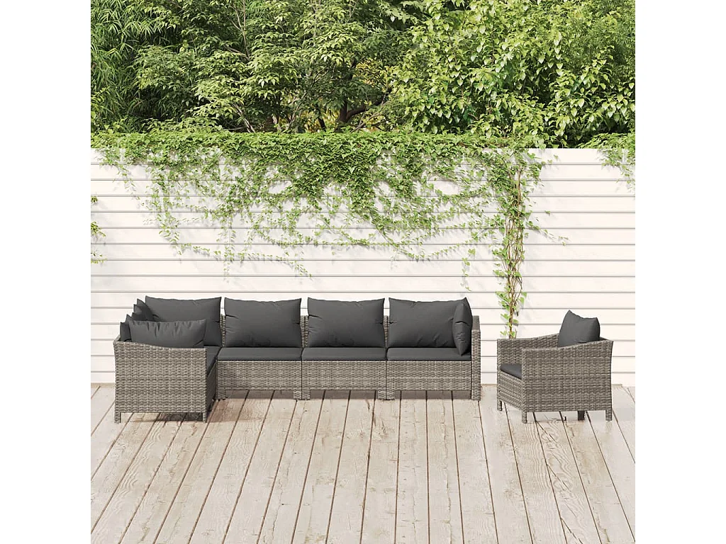 Salon de jardin 7 pcs avec coussins Gris Résine tressée