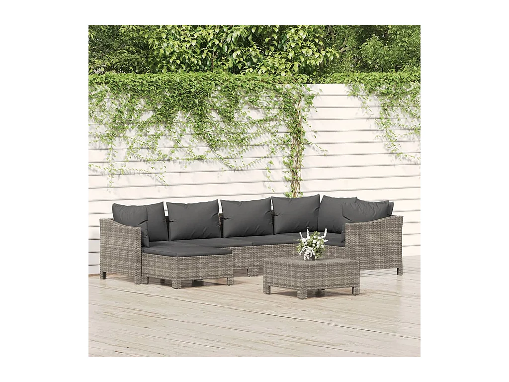Salon de jardin 7 pcs avec coussins Gris Résine tressée