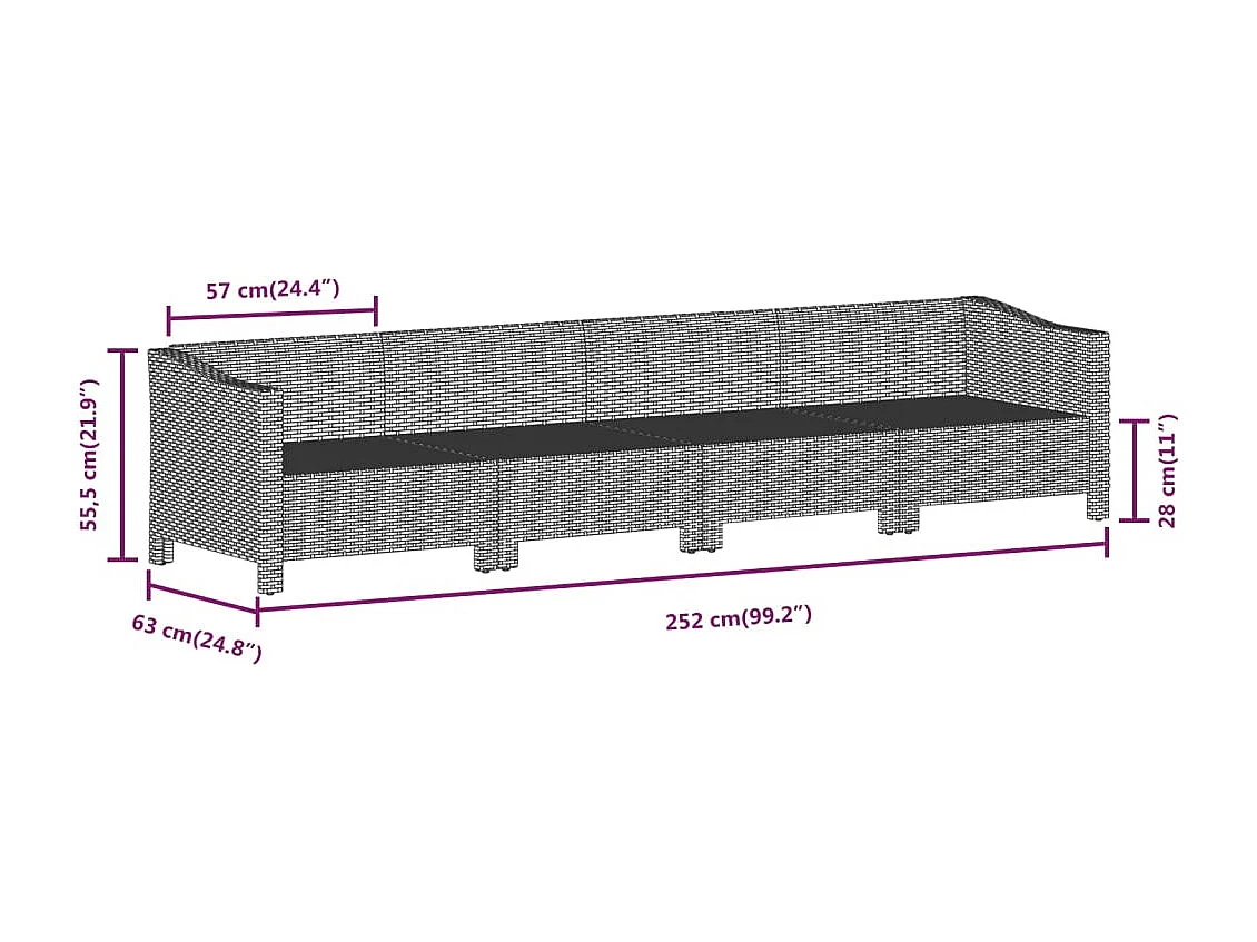 9 pcs conjunto lounge de jardim c/ almofadões vime PE cinzento