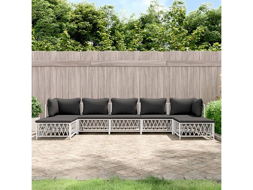 7-tlg. Garten-Lounge-Set mit Kissen Weiß Stahl