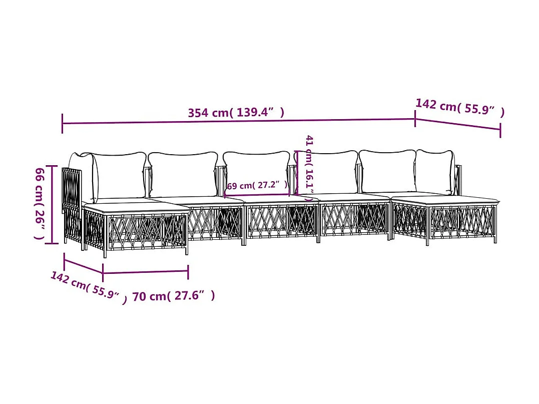 7-tlg. Garten-Lounge-Set mit Kissen Weiß Stahl