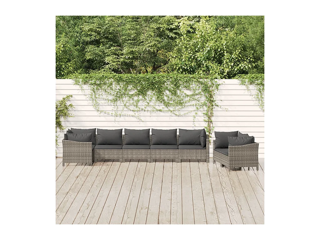 8-delige Loungeset met kussens poly rattan grijs