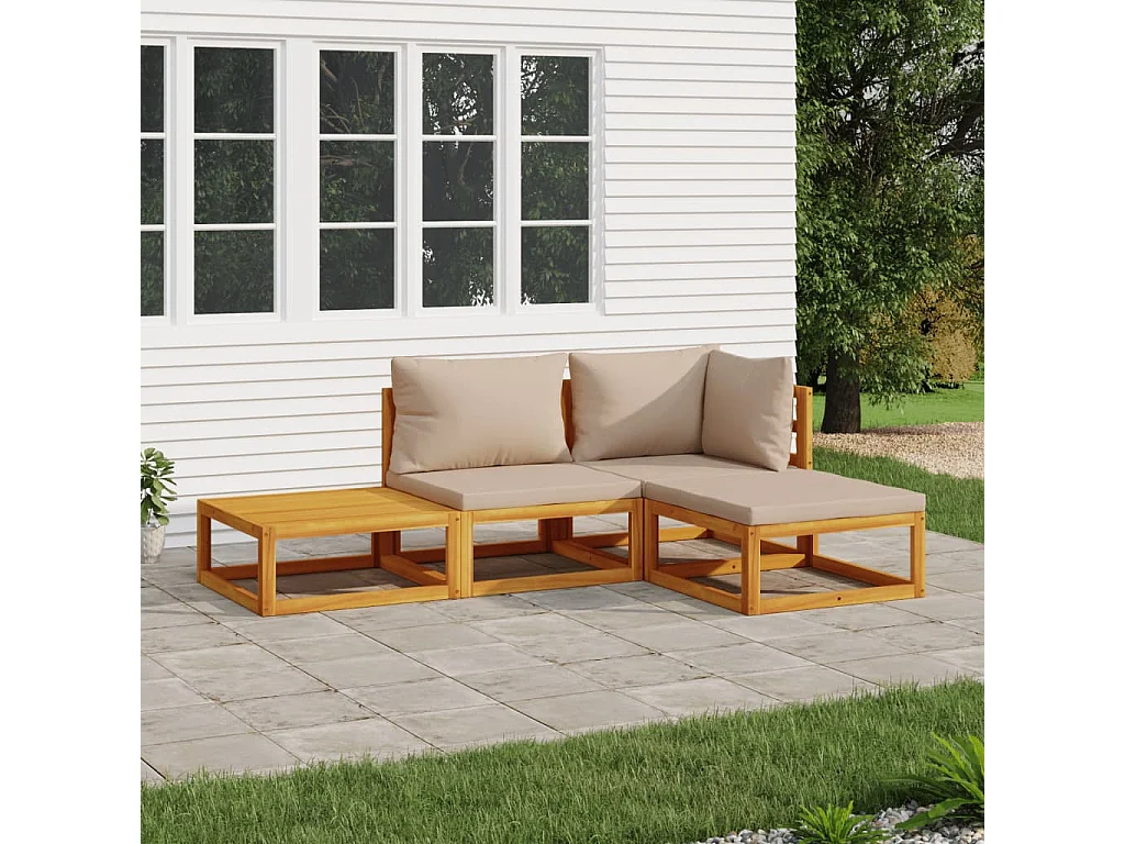 4-tlg. Garten-Lounge-Set mit Taupe Kissen Massivholz