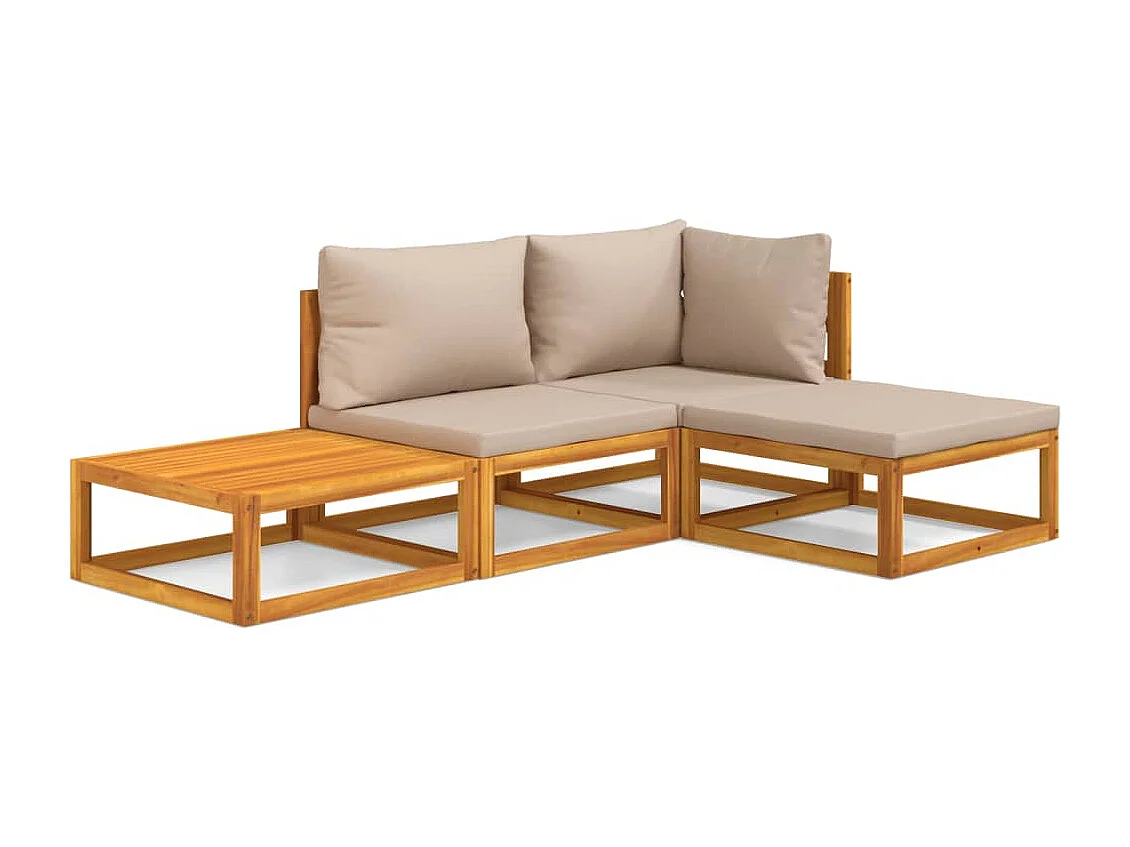 4-tlg. Garten-Lounge-Set mit Taupe Kissen Massivholz