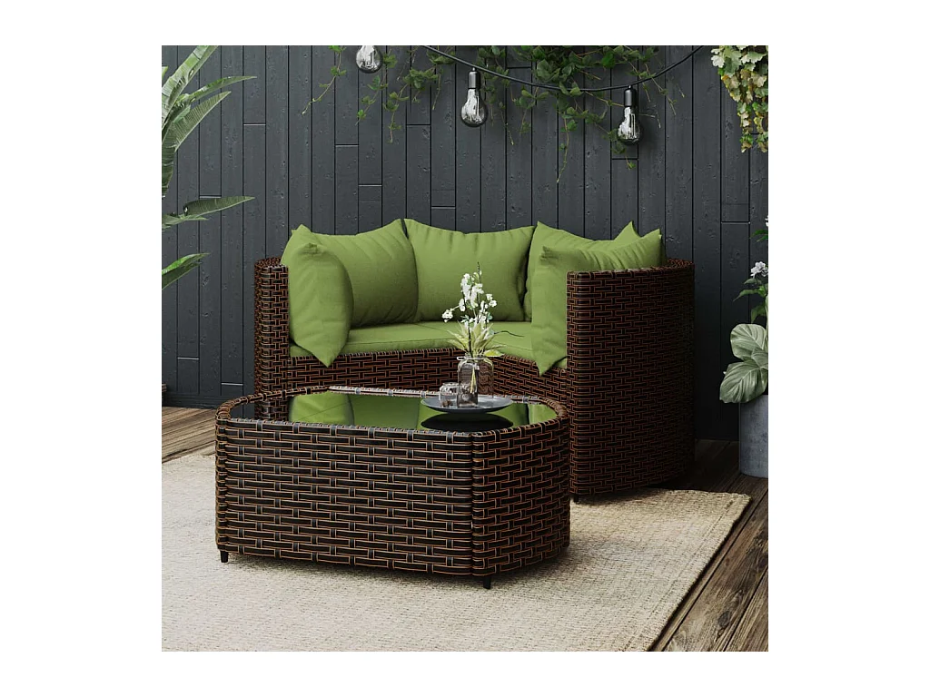Salon de jardin 4 pcs avec coussins Marron Résine tressée